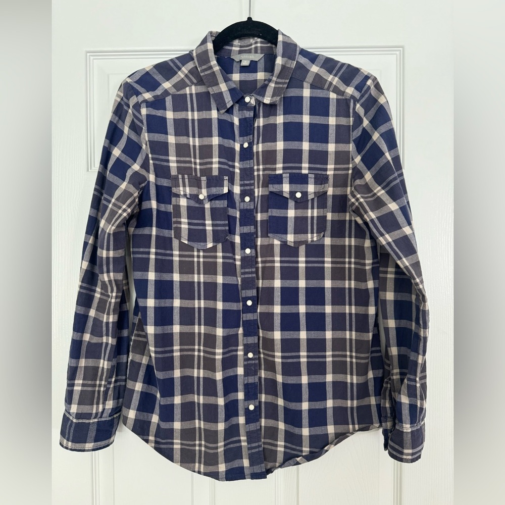 Nordstrom Rubbish Navy Plaid Lightweight Women’s Long Sleeve Shirt Size Medium